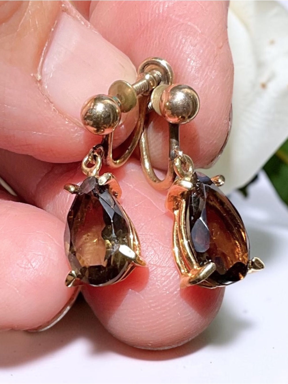 🌺Vintage Gold Filled Smoky Topaz Earrings